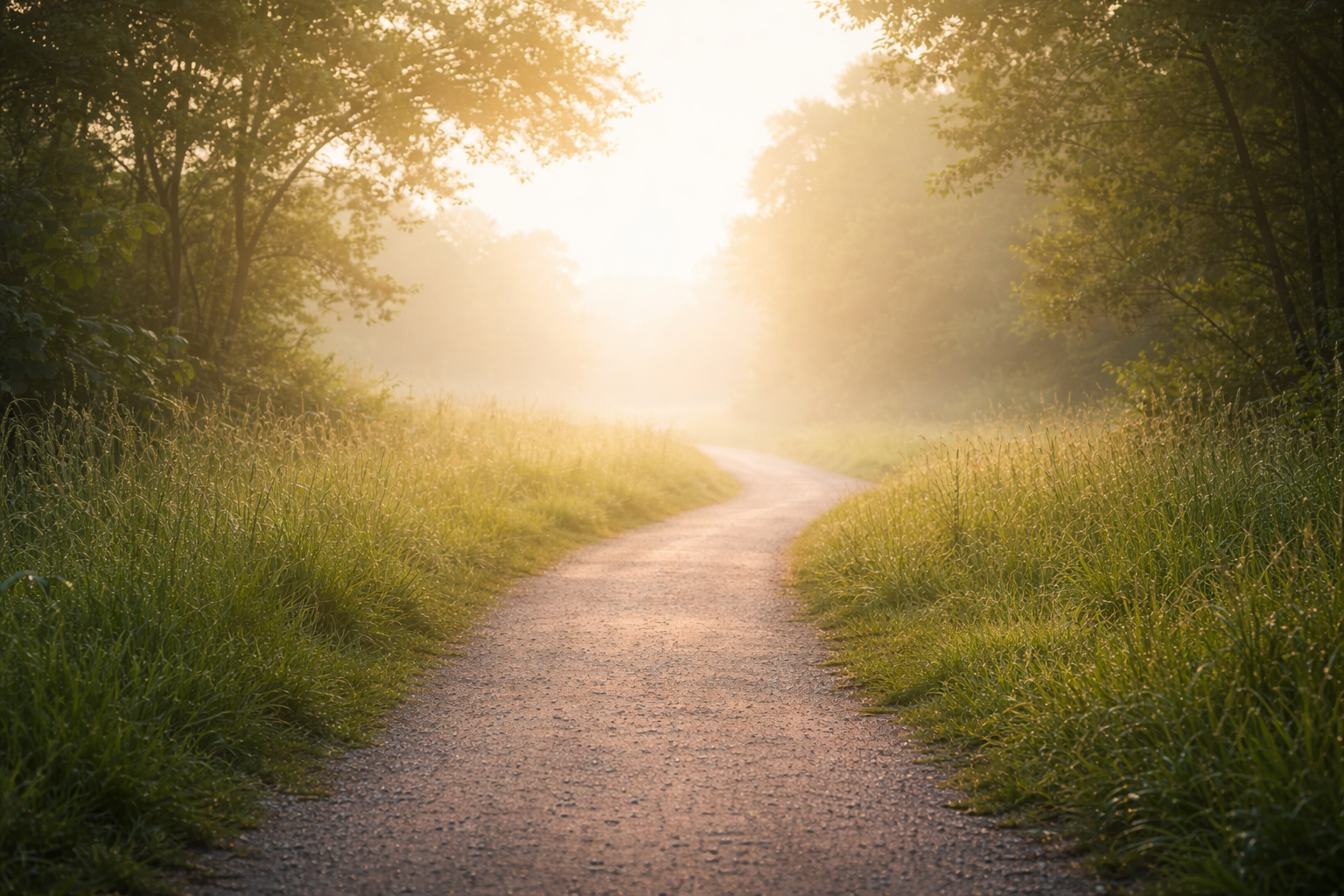 A calm path leading toward soft light, representing progress and recovery over time after a concussion.